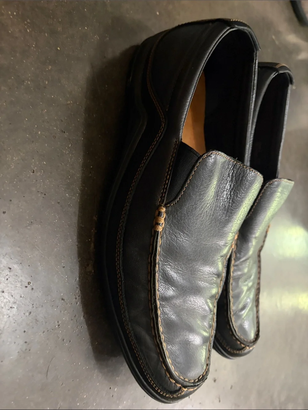 Cole Haan Black Leather Slip-On Loafers with Tan Stitching Tucker Loafer
